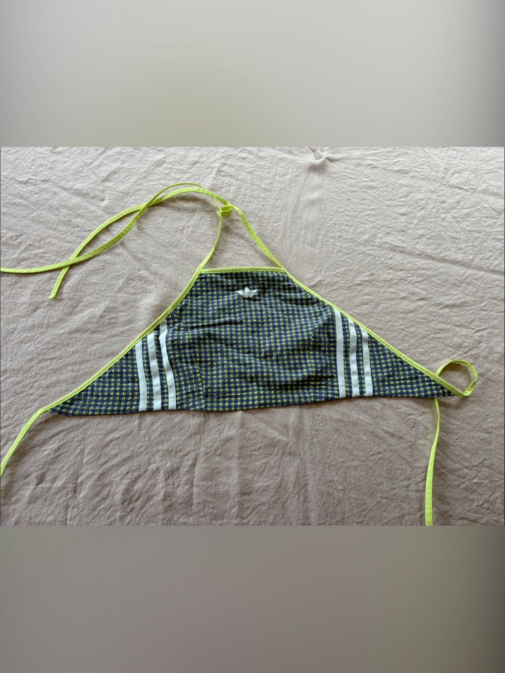 adidas Girls Check Triangle Swim Top with Neon Yellow Trim